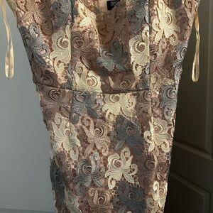 Blue, pink, and cream lace dress